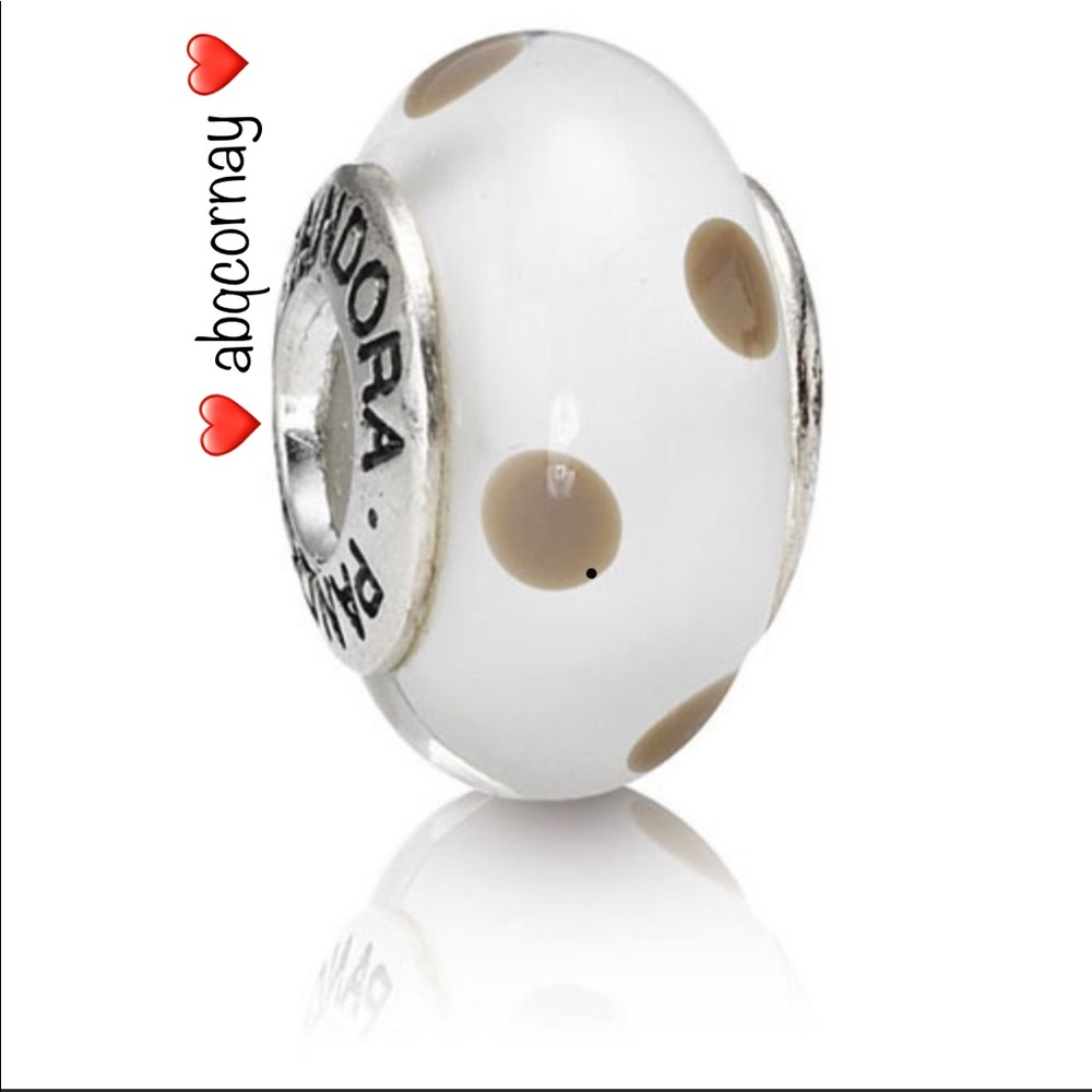 EUC Pandora 790602 Sterling Silver Gray on White Murano Glass Polka Dot Bead